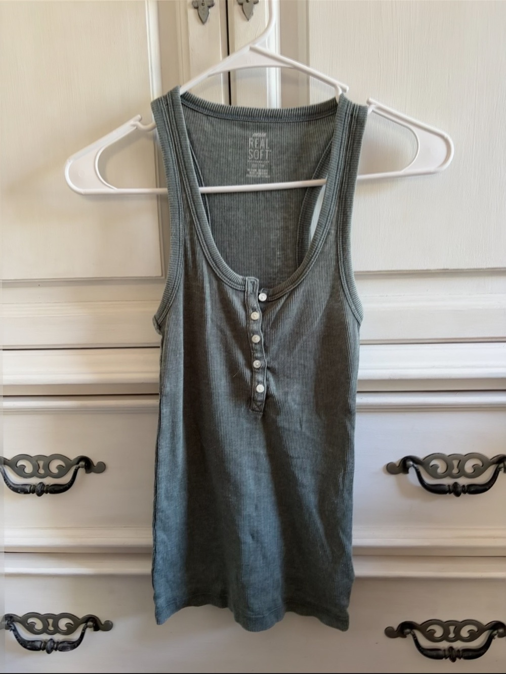 Aerie Ribbed Henley Tank Top in Sage Green